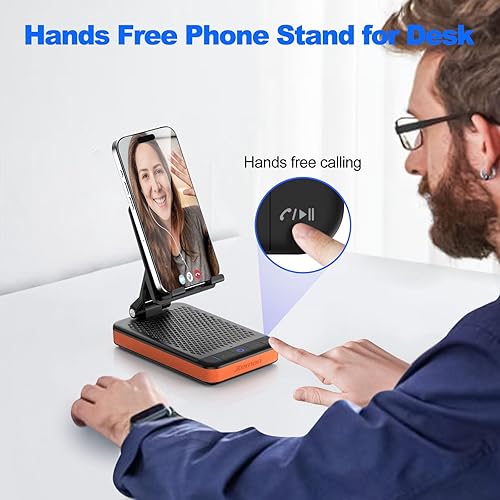 Miniatura 7 de JTEMAN Soporte de teléfono con altavoz Bluetooth con banco de energía, soporte de altavoz de carga plegable portátil, regalos de cumpleaños para