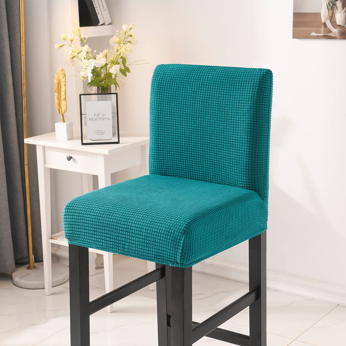 Housses de Chaise de Tabouret Couvre Chaise de Bar Extensibles Housses Chaise à Dossier Bas Lot de 4 Lac Bleu