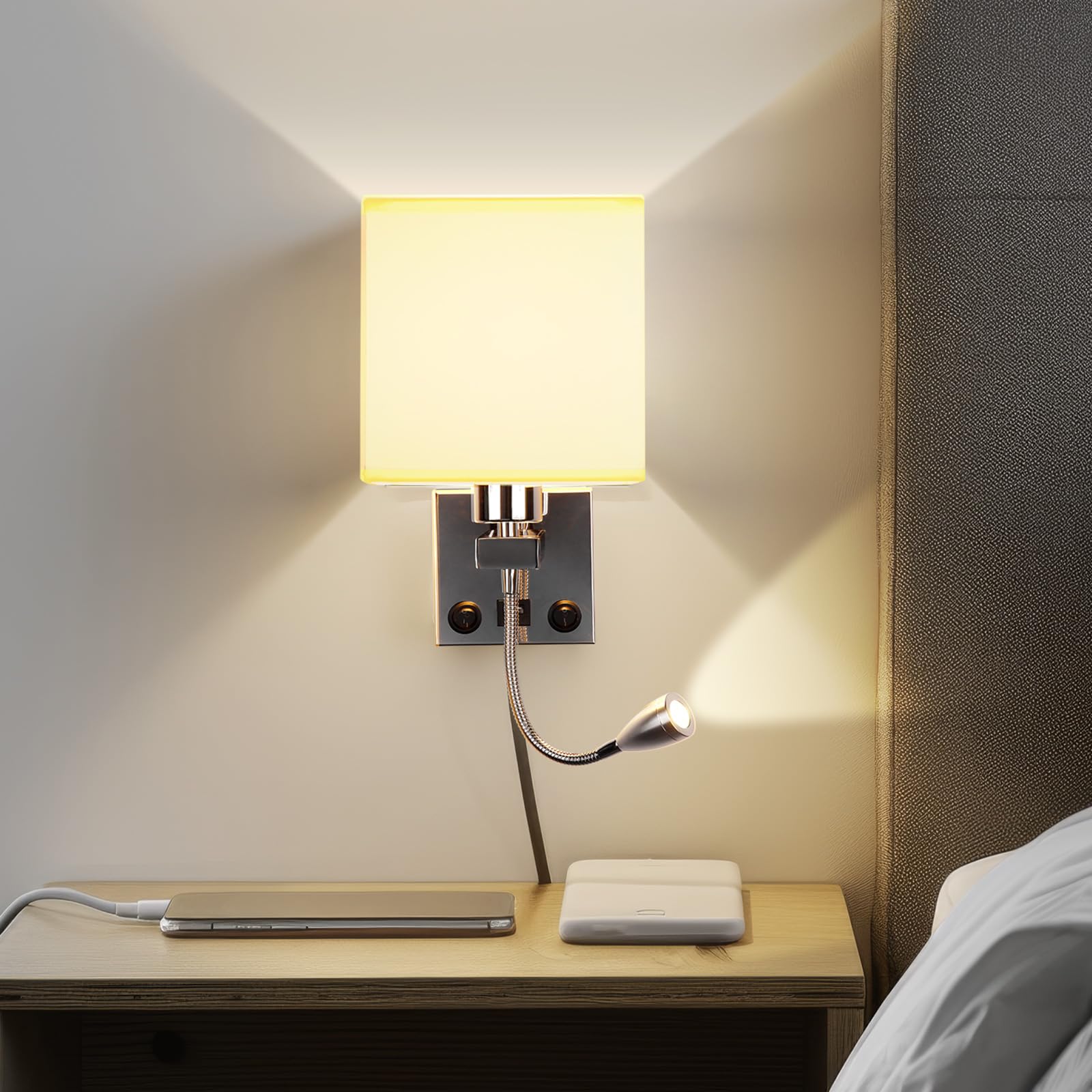 Lampada Da Parete LED Con Ricarica USB - 12W, Rotazione 360°, Luce Calda, Per Camera E Salotto - Foto 9