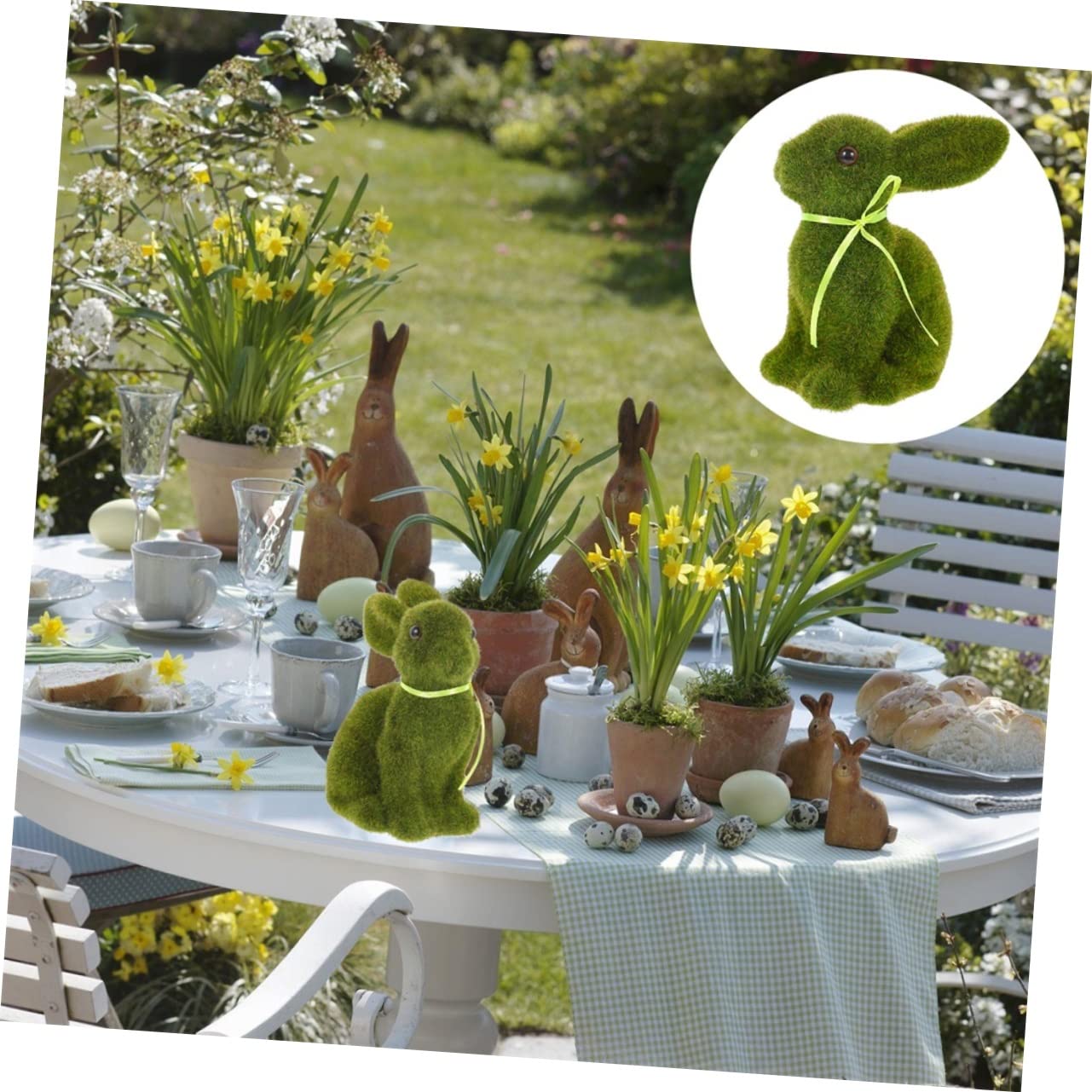 Coniglietto Ornamento in Floccato Piedi e Fiocco Decorativo Pasqua Pasquale di 4 Artificiale Set Pezzi Decorazioni per per Casa Giardino