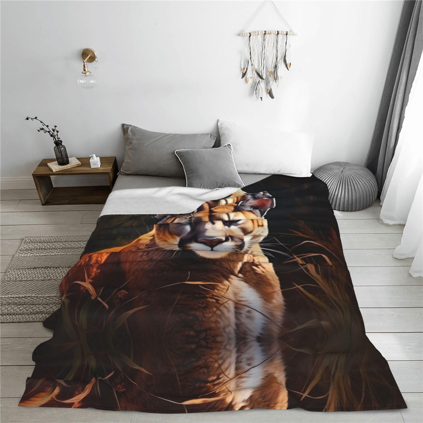 Morbida coperta di flanella stampata cougar coperta da viaggio adatta per camere da letto, soggiorni e campeggio 203,2 x 152,4 cm