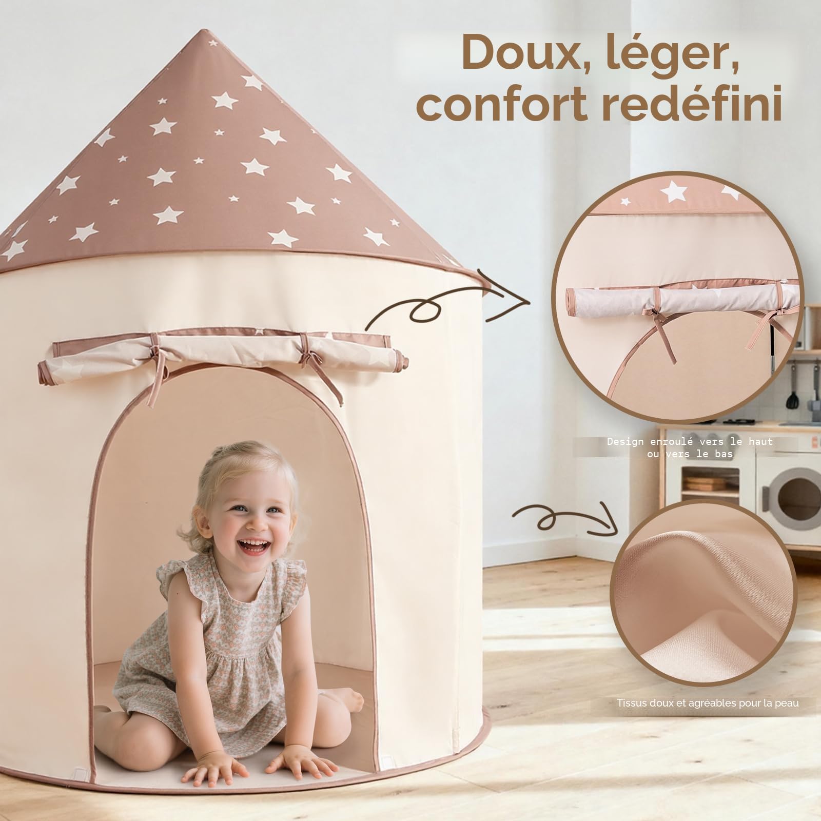 Tente de Jeu Enfants Intérieur 3-en-1 Pop Up Pliable avec Tunnel et Piscine à balles