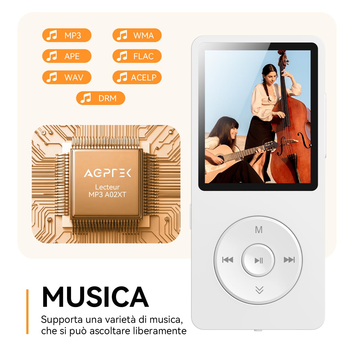 AGPTEK 32GB Lettore MP3 Bluetooth 5.3,MP3 Lettore con Altoparlanti Sportivo