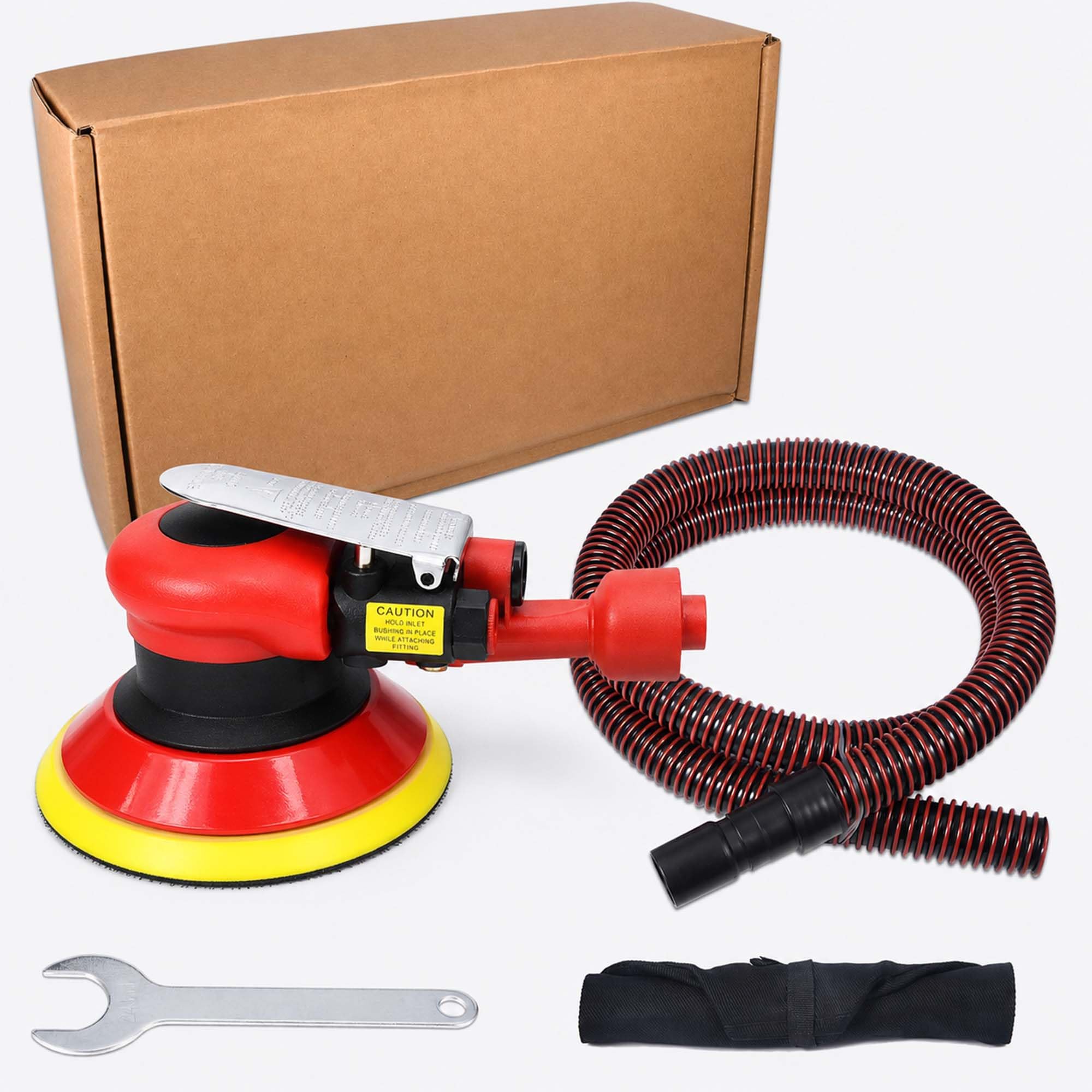 5 Inch Pneumatic Random Orbital Sander Kit, 125mm Air Palm Sander with Dust Hose, Dust Bag and Spanner, 10000 RPM, 90 PSI, for Car Bodywork, Wood and Metal (Red) โ image 1