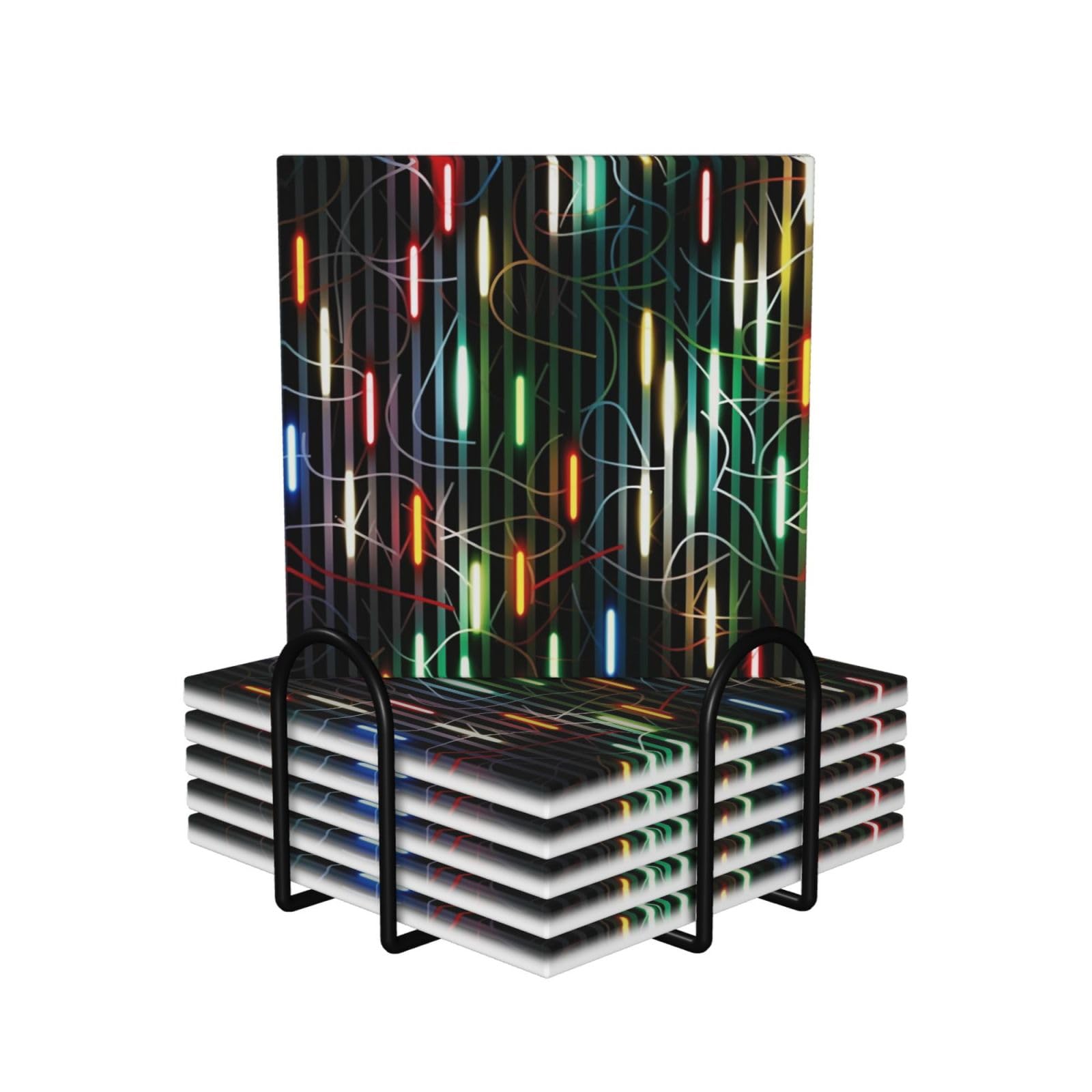 Dessous de verre design en céramique légère et liège de qualité avec socle en métal noir