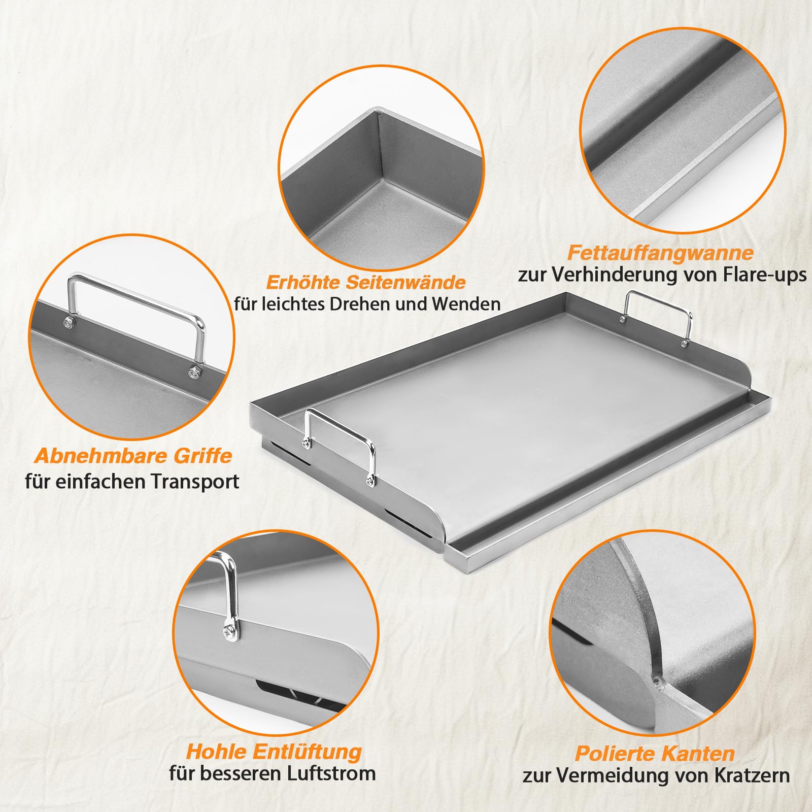 Universal BBQ Plancha Grillplatte Griddle für Weber Gasgrill und Holzkohlegrill, Grillplatten für Burger, Gasgrill und mehr, Rechteckig,63,5 x 40,6 CM Universal Grillpfanne mit Abnehmbarer Griff