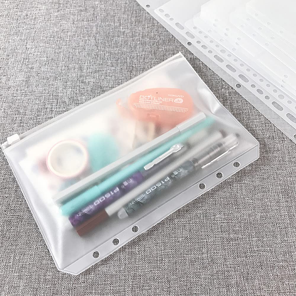 A6 Folder YUNYAN 15 Pieces Waterproof Plastic Binder Pockets A6 Binder Pockets 6 Holes Document Bag Loose Leaf Pockets Zip Bag for Documents Notebooks Cards - Image 4