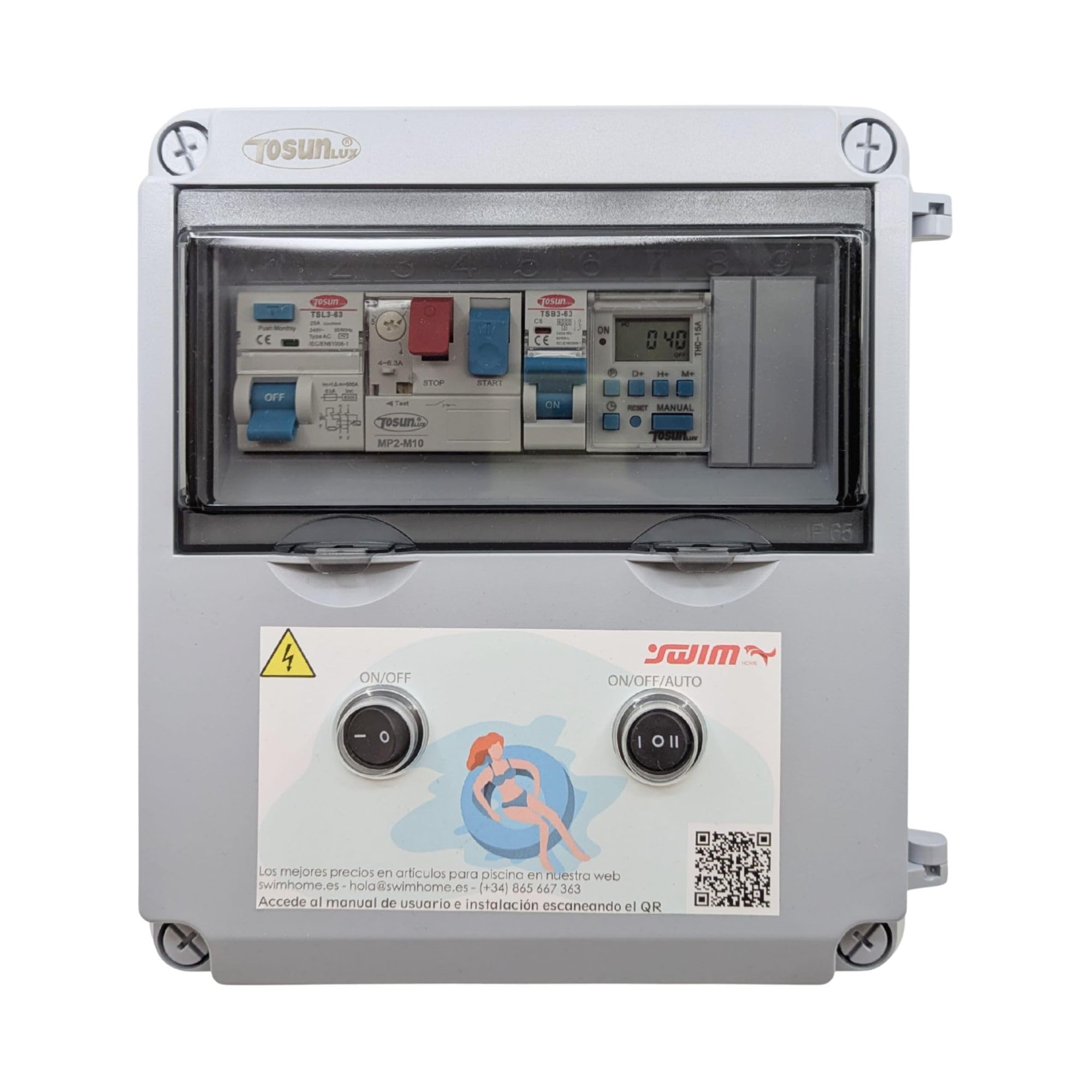 SWIMHOME Cuadro Eléctrico para Piscina Iluminación y Motor | Guardamotor y Transformador | Controlador WiFi RBG+Blanco | 60W 12DC