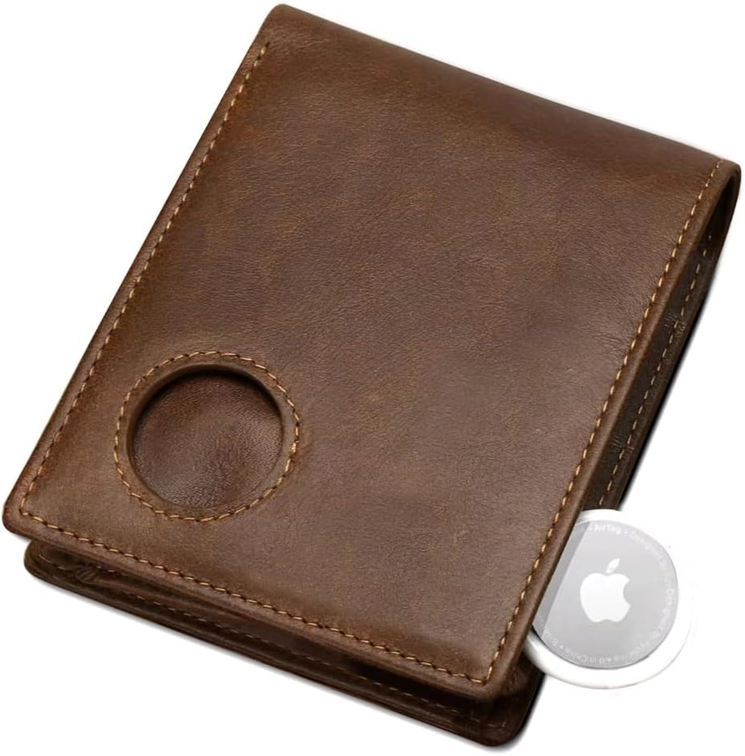 AIEIJJH Men's Slim Leather Bifold Wallet Rfid Blocking with Card Holder and Tracker Pocket for Smart Item Finder Not Included Brown, Brown1