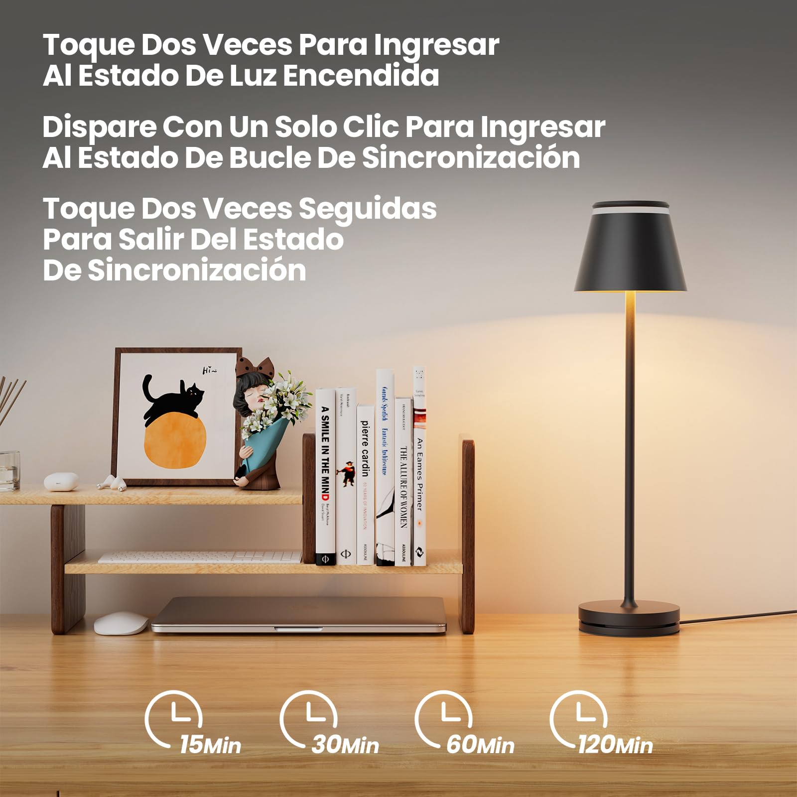 Neoglint Lámpara de Mesa LED Inalámbricas Recargables, Lámpara de Mesita de Noche con Base de Carga Inalámbrica y Control Remoto, con Temporizador