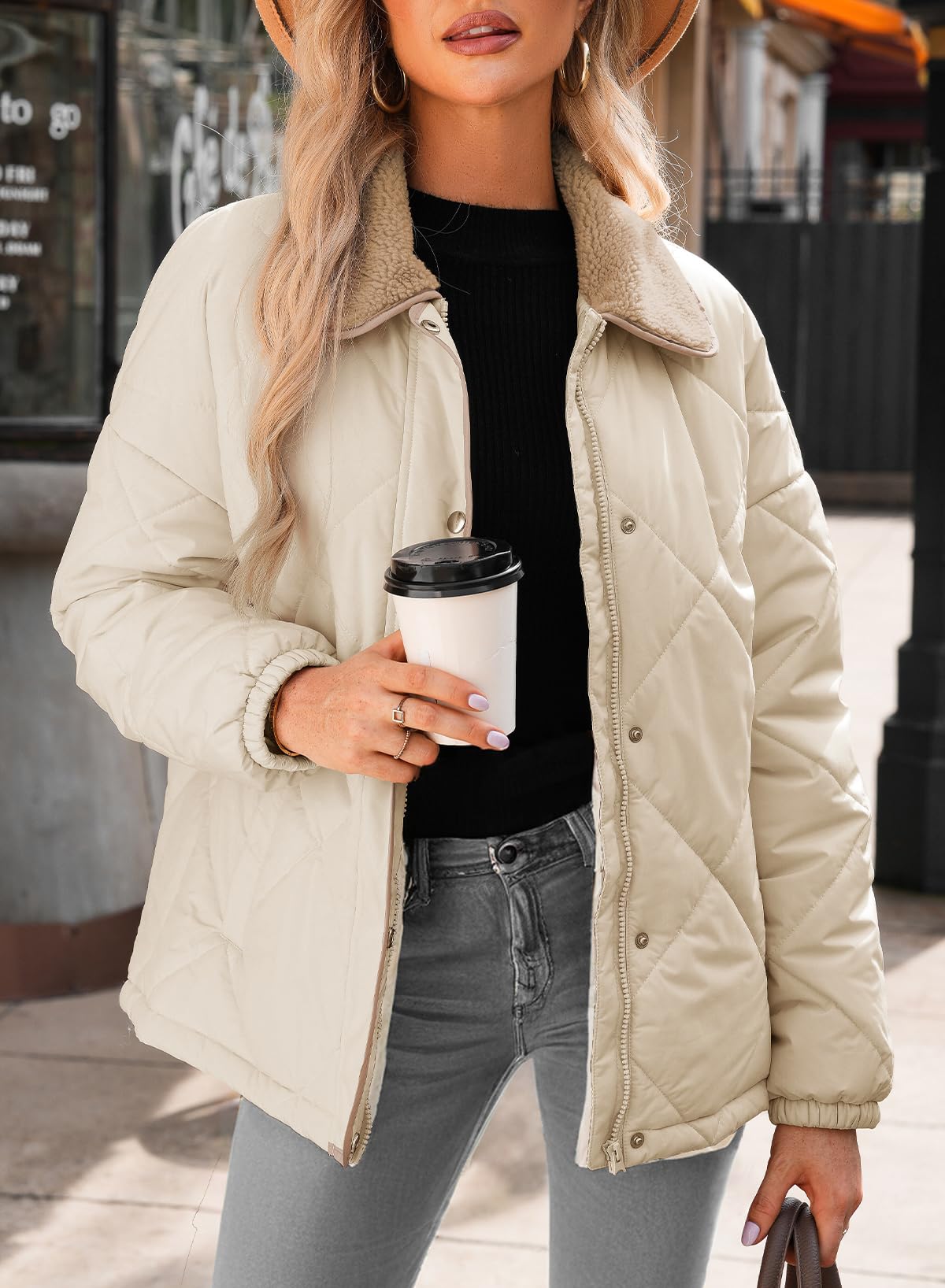 Dokotoo Damen Steppjacke Leichte Übergangsjacke Casual Locker Puffer Jacke Warm Gefüttert Winterjacke Mode Kunstfellkragen Kurzmantel mit Taschen S-XXL