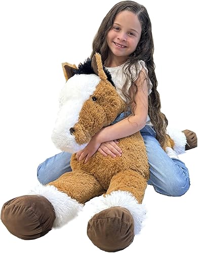 BENINY Juguete de peluche de caballo gigante de 4 pies, almohada de felpa suave de caballo de 47 pulgadas de largo, regalo realista de caballo de