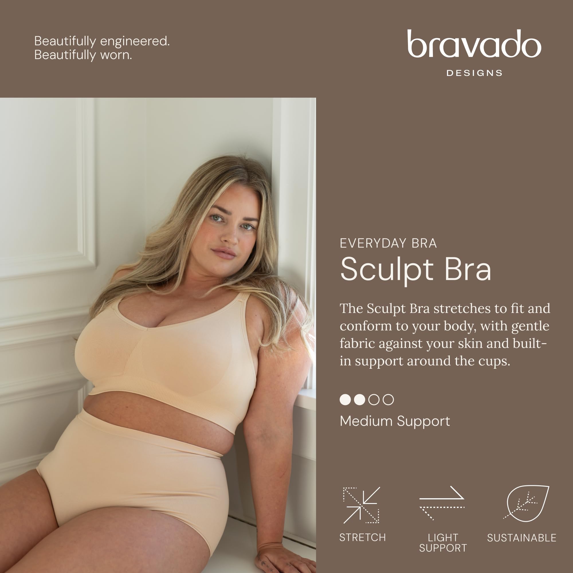 BRAVADO! DESIGNS Sostenible Everyday Bra Suavizante Sin Alambre Sin Costuras Sculpt Bra | Copas B a J