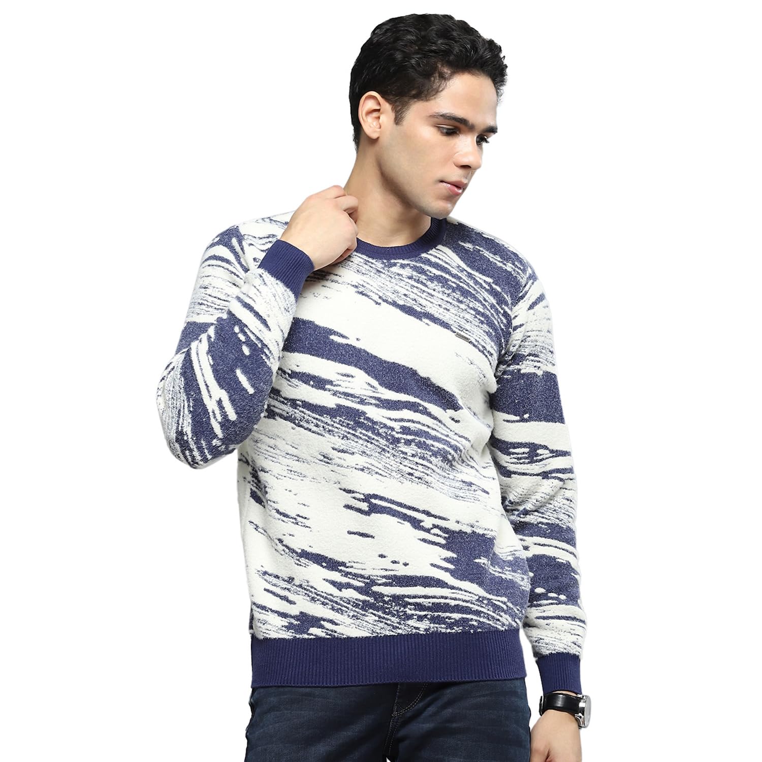 cloak & decker Mens Printed Navy Blue Round Neck Full Sleeves Pullover-picture-16