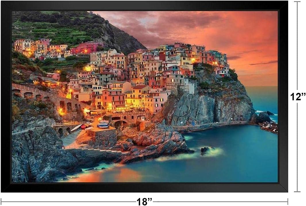Cinque Terre Manarola Italy Cliff Homes Landscape Photo Photograph Art Sicily Almafi Coast Picture Beautiful Scenery Black Wood Framed Art Poster 20x14: Photographs