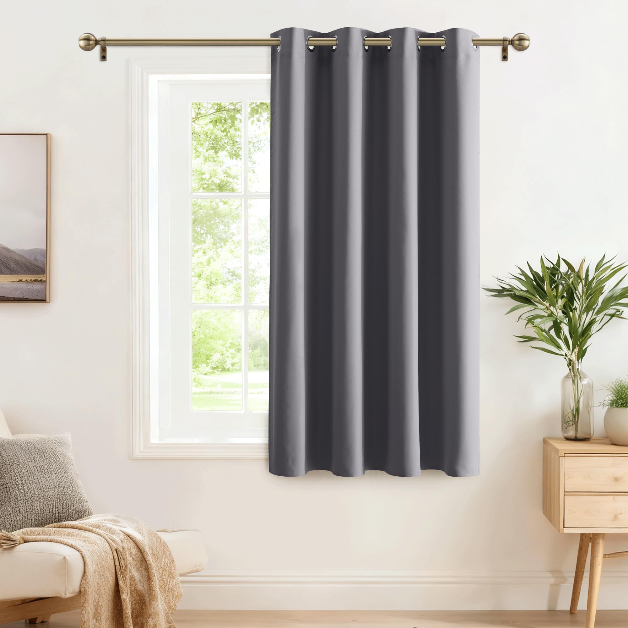 PONY DANCE Eyelet Blackout Curtain - Grey Curtains 55 x 70-inches Single Thermal Gray Drape for Bedroom with Silver Eyelet for Nursery Soft Light Blocking Window Treatment, 1 Panel, Grey