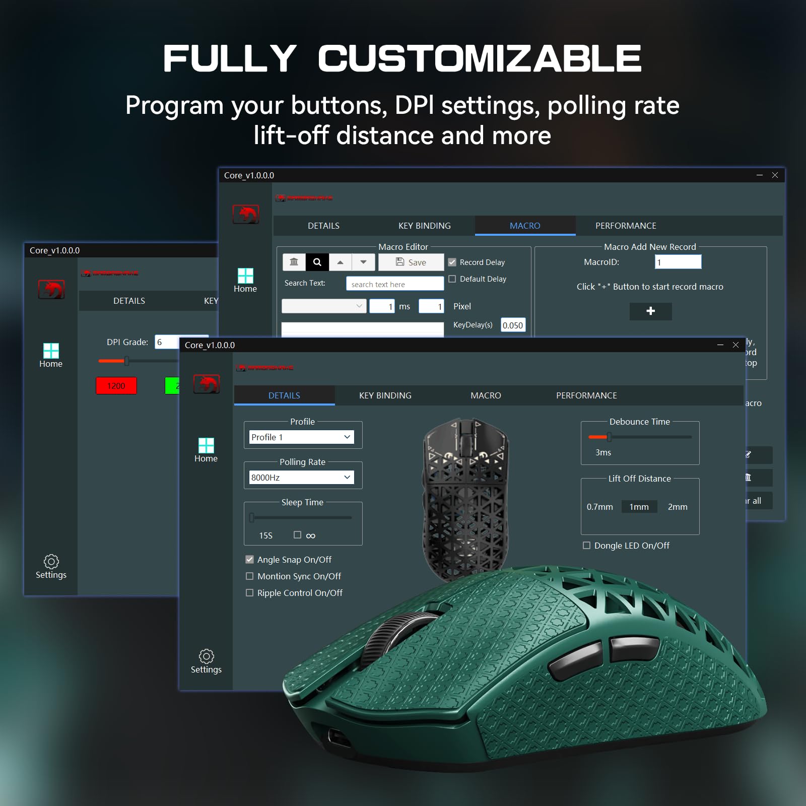 MAMBASNAKE M5 Ultra Souris de Jeu sans Fil en Fibre de Carbone 8000Hz, Jusqu'à 42 000 DPI, Capteur PAW3950 Max, Ultra-légère de 39g, Puce Nordic 52840, 2,4GHz/BT/Filaire, pour PC/Xbox/Mac - Vert