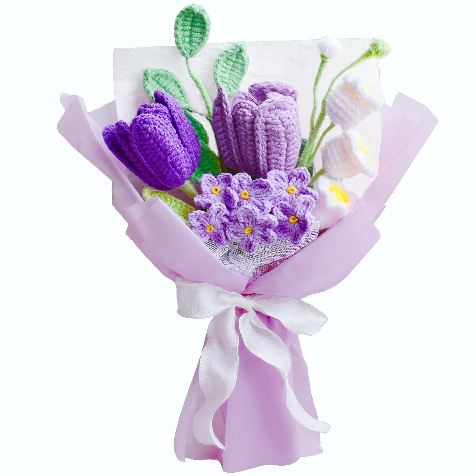 may flowers様 リクエスト 3点 まとめ商品 Aiouclay Tulips Crochet Flower Bouquet,Completed Knitted Flowers