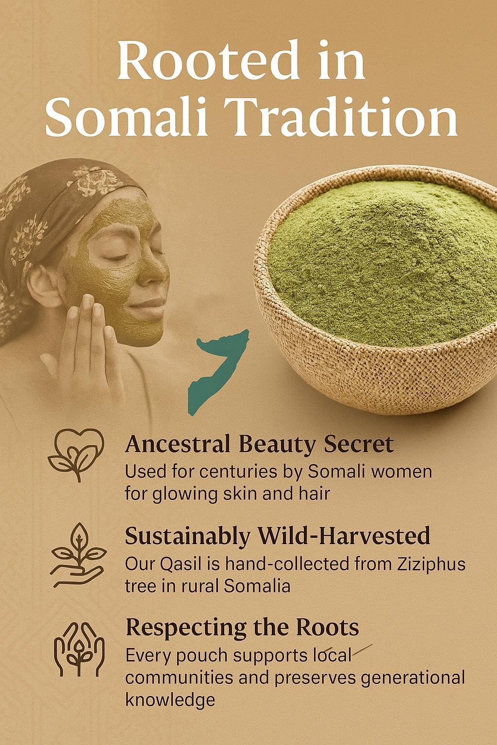 25 g Qasil Powder Somalia Face Masks Beauty Secret for Skincare, Body, Hair,Scalp & Face Acne Clay Mask made from Organic Gob Tree Green Leaf (Ziziphus Jujube) Made in Somalia