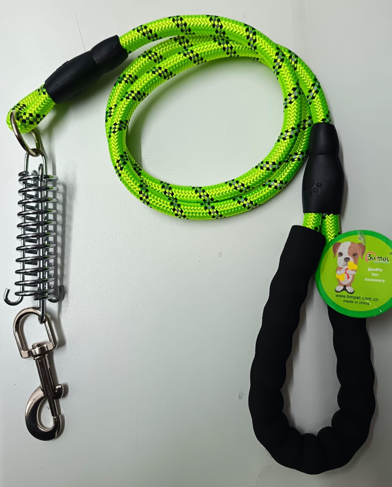 Dog Leash Lead with Soft Padded and Anti Slip Comfortable Rope Handle with Metal Shock Absorbing Spring and Hook - Image 2