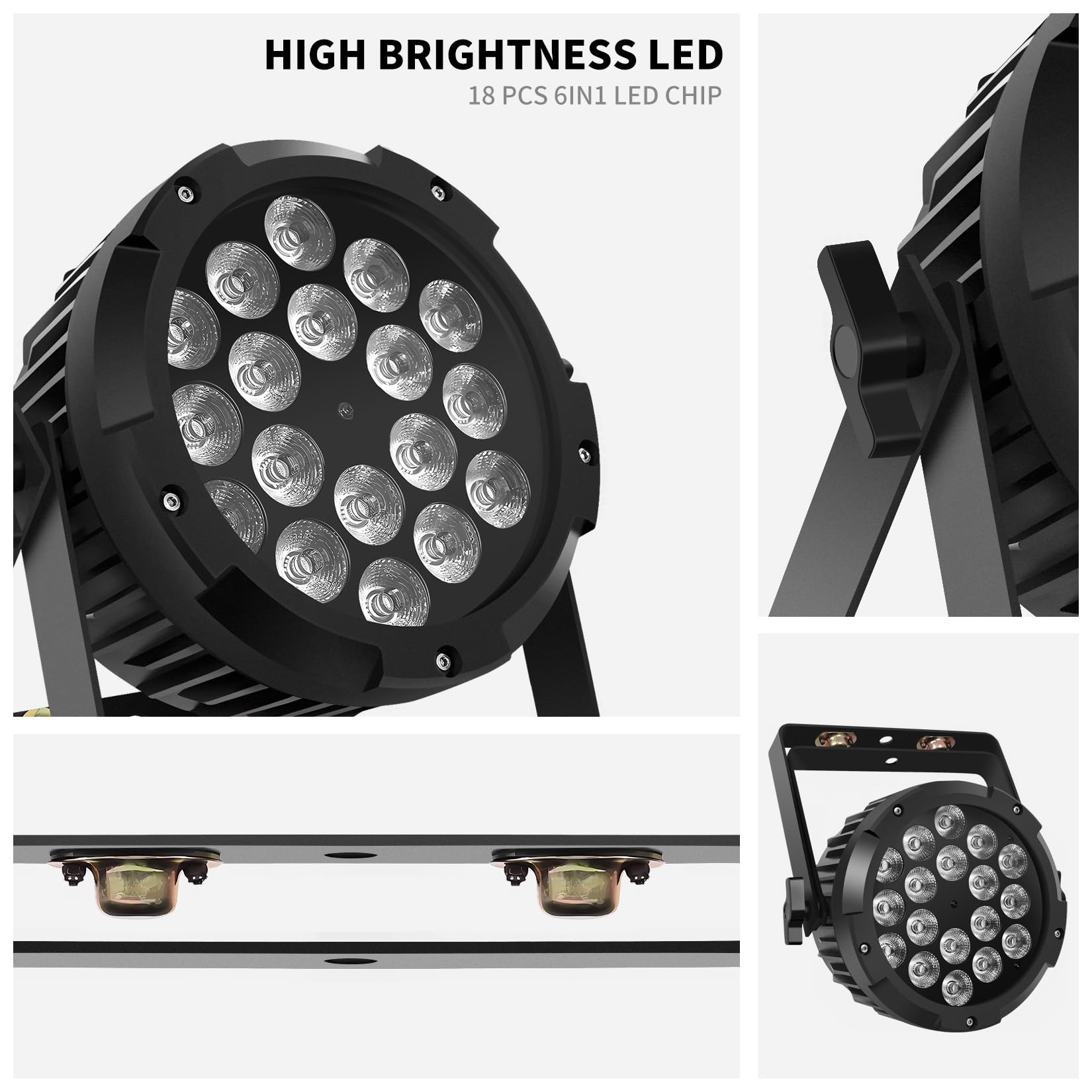 DJCLUB Luci da palcoscenico a LED IP67 impermeabili Par Light 18x18W RGBWA Colori UV Uplights 6 In1 Luce LED Controllo DMX Attrezzature DJ Illuminazione da discoteca per feste, club, bar, matrimoni