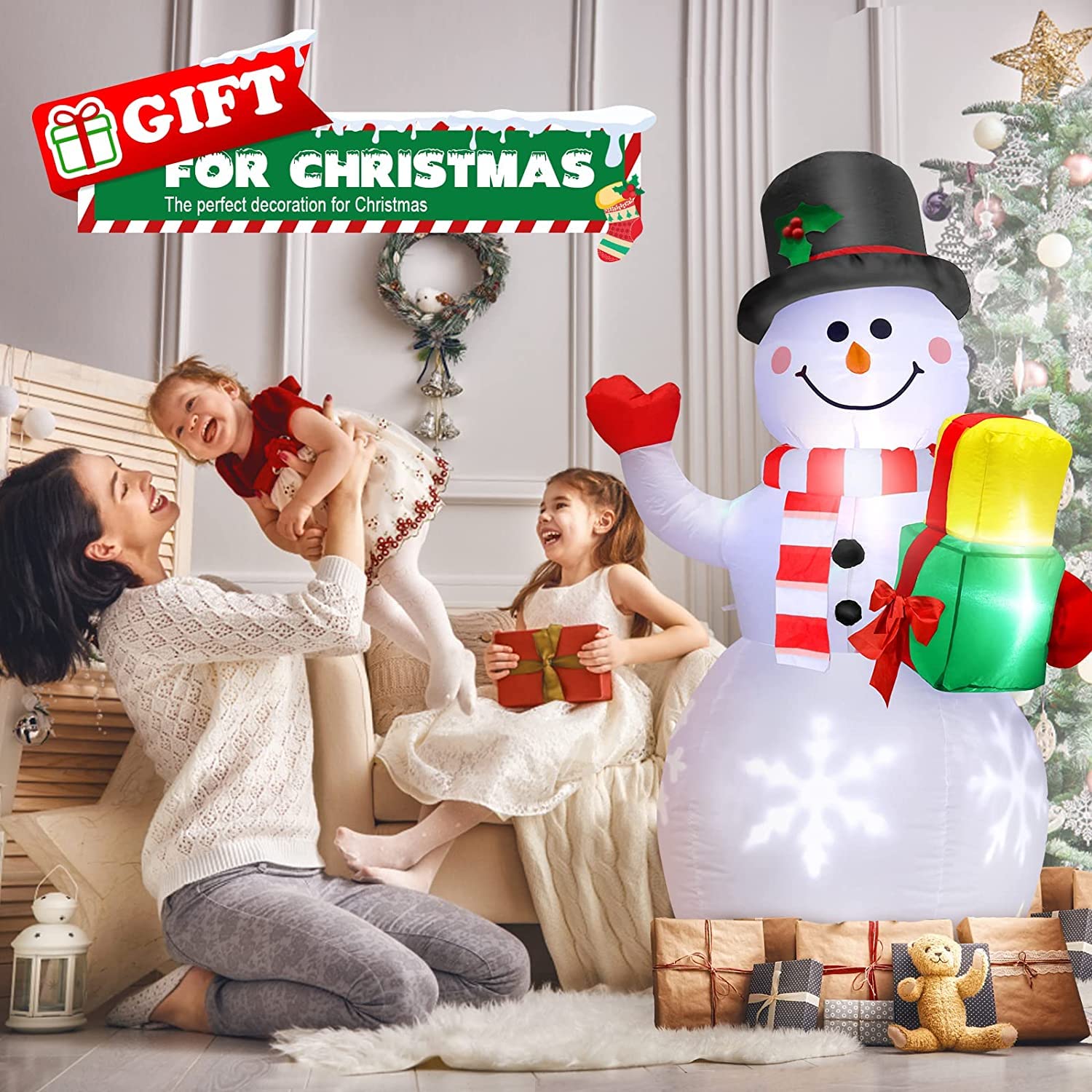 150CM Noël Bonhomme de Neige Gonflable Extérieur Étanche Lumière LED, Noël Décoration Gonflable Lumineuse LED Extérieur Pelouse Jardin Cour Accueil 1031
