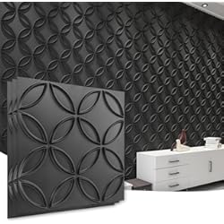 Paneles Modernos Para Paredes Art3d Panel de pared 3D de PVC con círculos entrelazados en cubierta negra mate, 32 pies cuadrados, para decoración de techo interior y pared para residencial o comercial