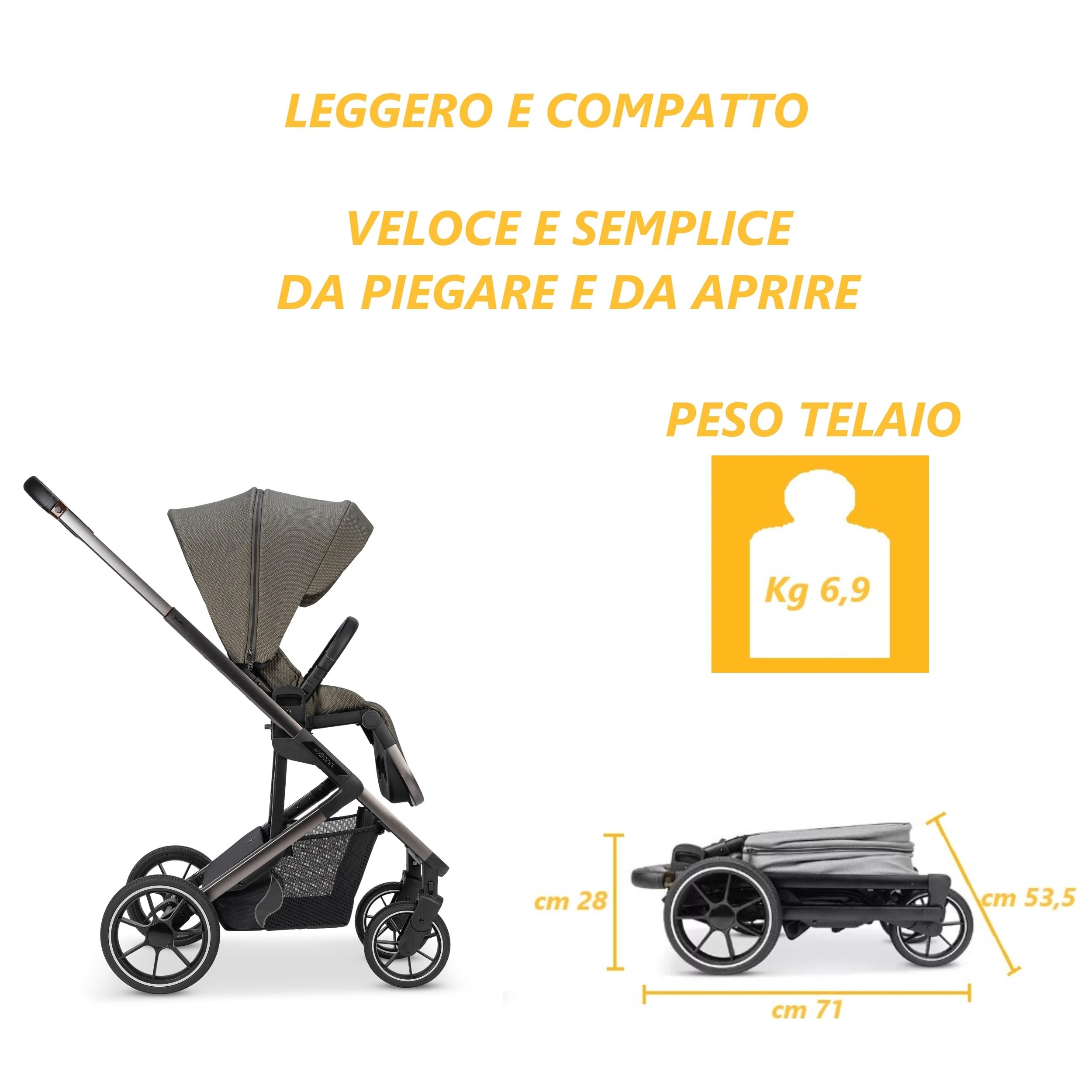 Osann Passeggino Navetta Duo Juntos Sistema Combinato - Leggero e compatto - Reversibile - Aerato - Parapioggia anti pioggia - Fronte Mamma - Fronte Mondo (Teak Marrone)