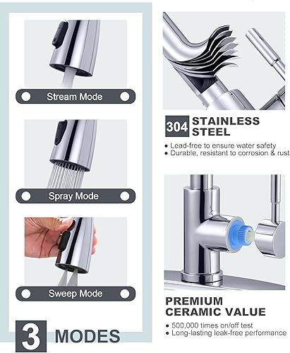 Miniatura 4 de Combinación de Grifo de Cocina y Grifo Filtro de Agua, WOWOW Grifo de Fregadero de Cocina de Acero Inoxidable con Grifo de Agua Potable para Sistema