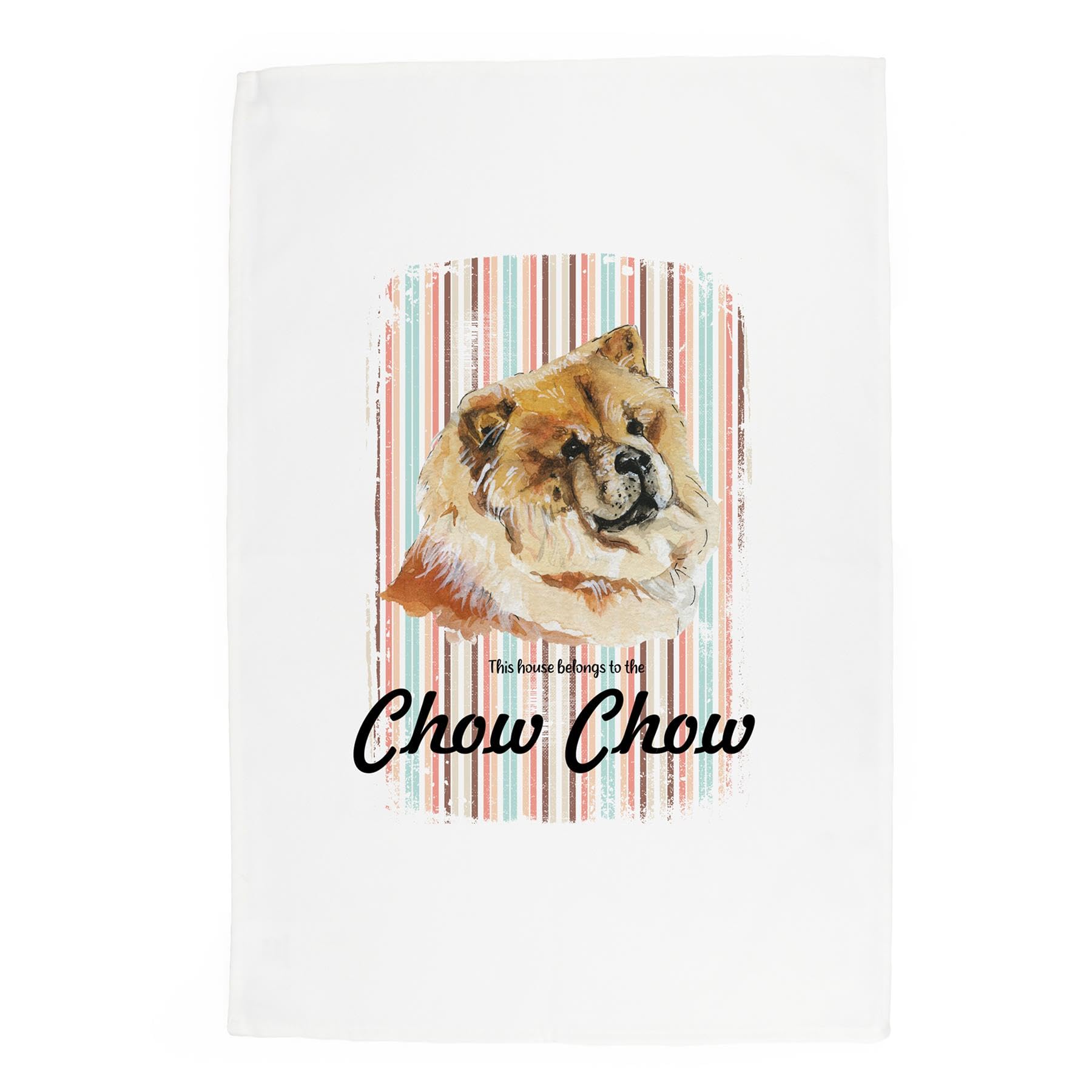 Purely Home Chow Chow Tea Towel - This House Belongs to the Dog - Panama Cotton Kitchen Dish Towel/Drying Cloth - 67cm x 45cm - Gift for Dog Lovers