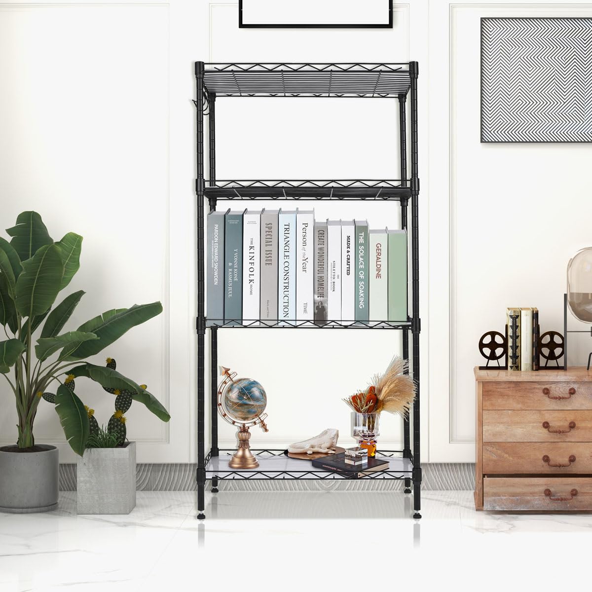 Estantería metal para baño - cocina - garaje ducha 4 Niveles o Estantes de almacenaje - Ajustables en altura 108x29x54cm Metálica Con Ganchos - Fácil montaje - Carga total 275kg - Robusta y fuerte