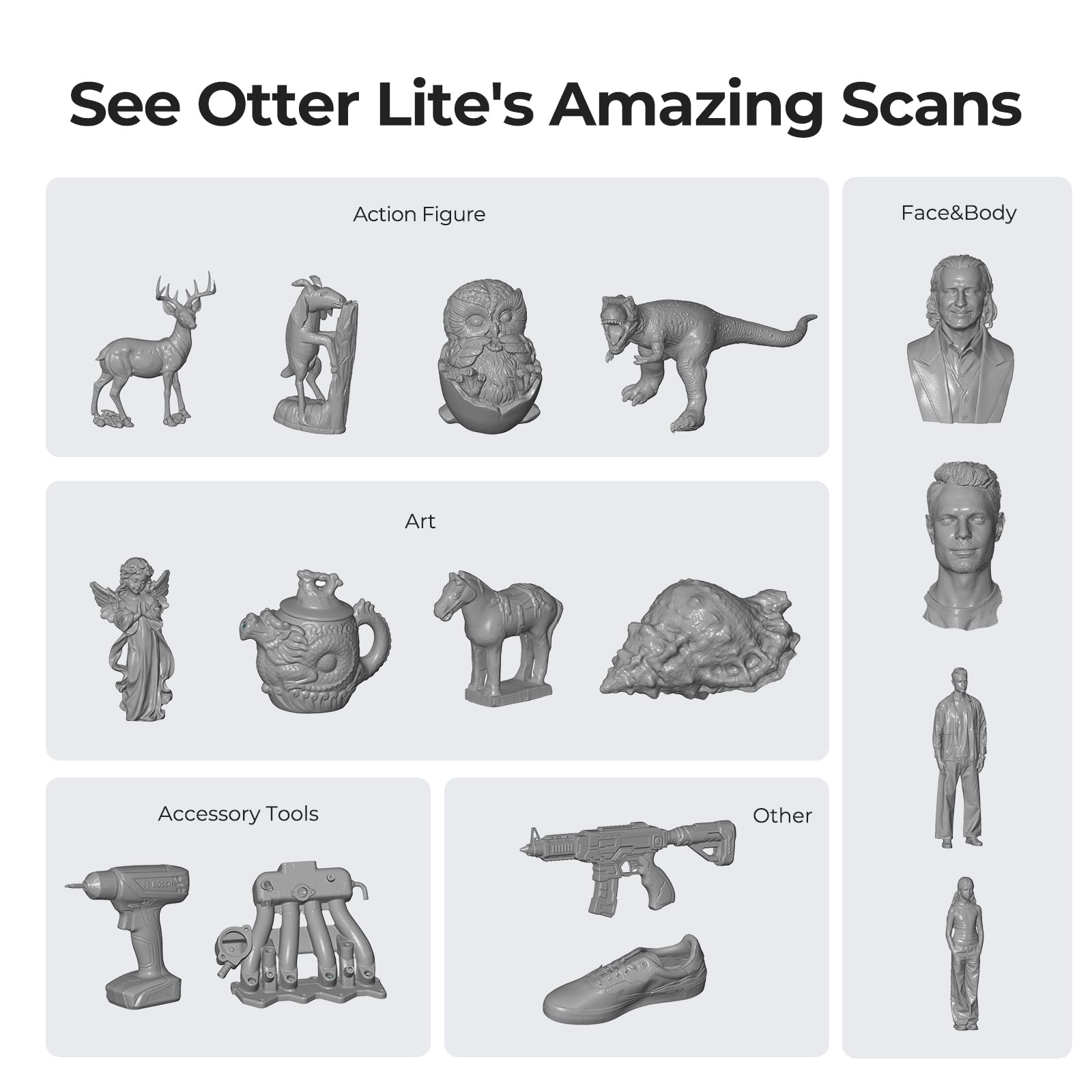 Creality Otter Lite 3D Scanner, Scansione Wireless Wi-Fi 6, Scanner 3D Handheld, Alta Precisione 0,05 mm, Scansione 30 FPS, Compatibilità con Oggetti Dimensioni (da 20 mm³ a 2000 mm³)