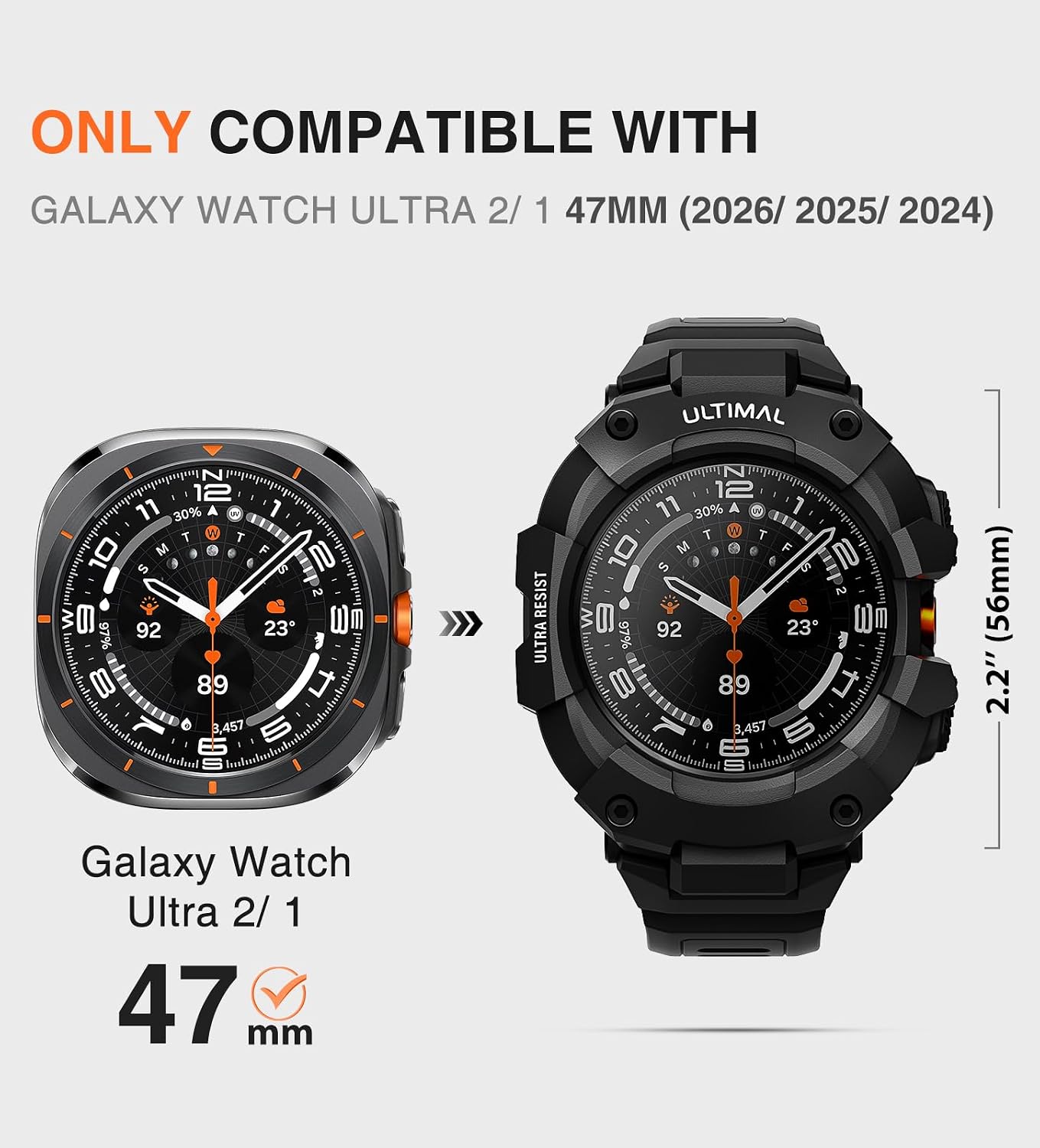 ULTIMAL Bands Compatible with Samsung Galaxy Watch Ultra 2/1 47mm (2026/2025/2024) band with case for Men, Rugged Sports Case Protective for Galaxy Watch Ultra 2/Ultra, Matte Black image 2