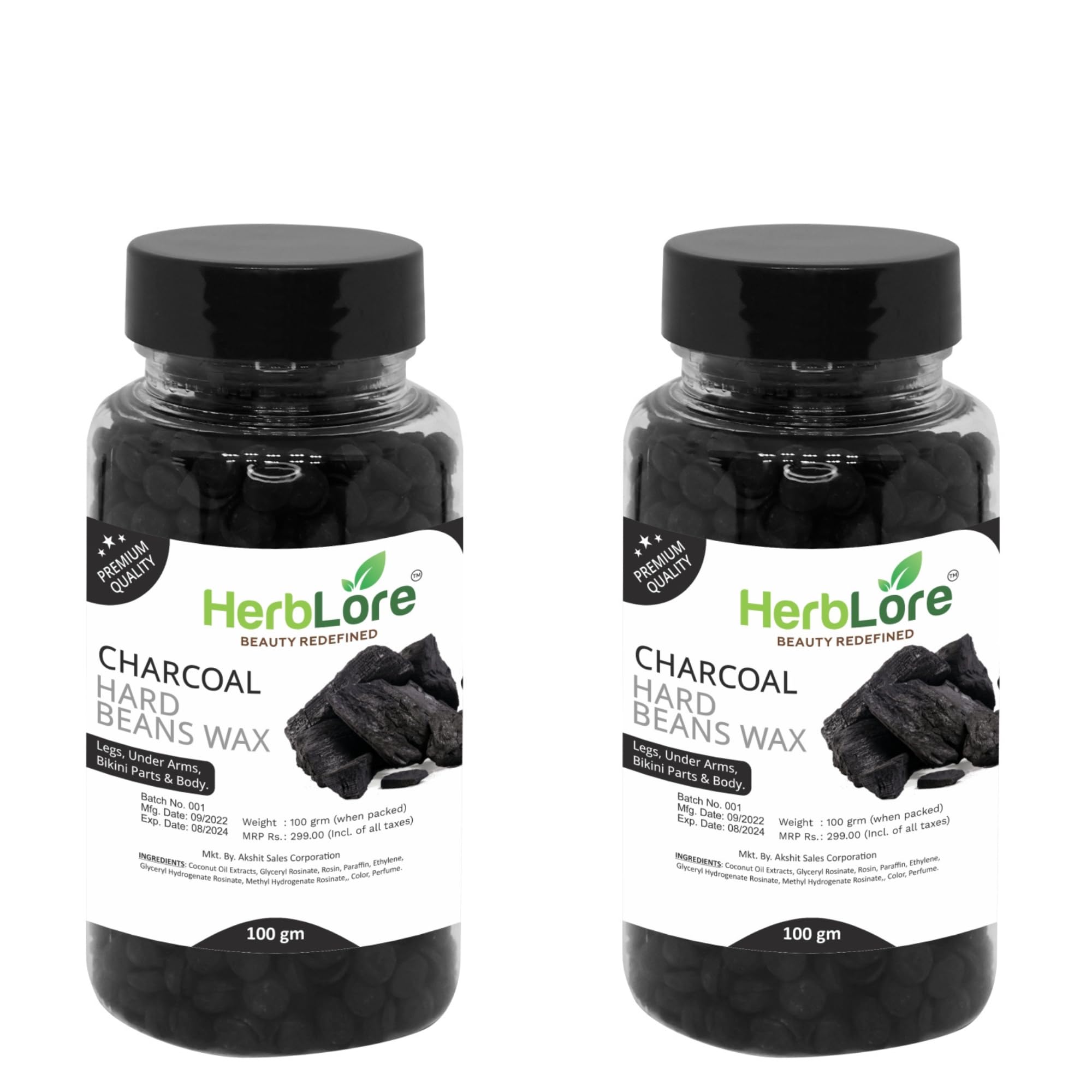 HerbLore Hard Hair Body Wax Beans - Best for Painless Hair Removal, Waxing for Face, Eyebrow, Back, Chest, Bikini Areas, Legs Easily At Home - 100 Grams each (Charcoal) Pack of 2 (B09K49XHP7) Amazon Price History, Amazon Price Tracker