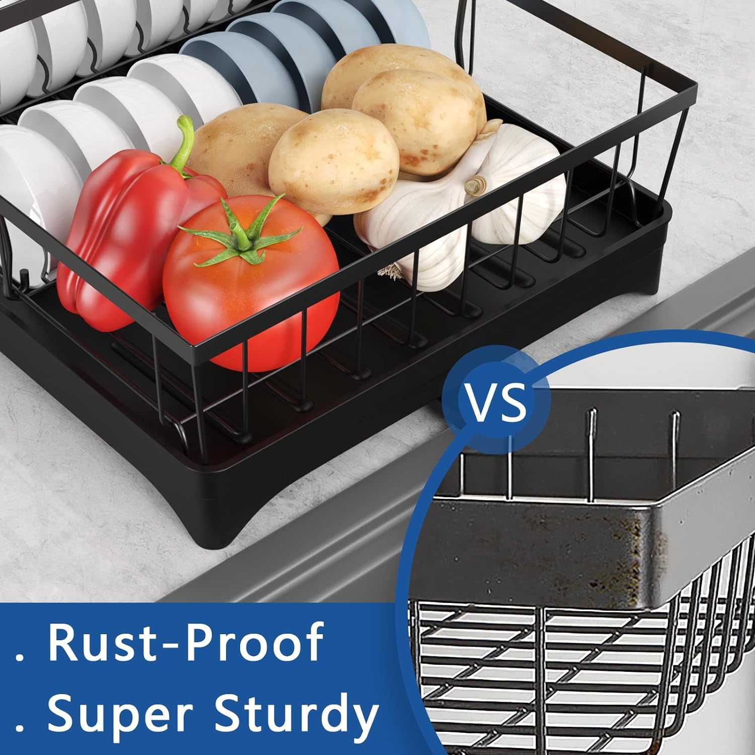 Metal Dish Drying Rack - 3 Tier with Utensil Holder -5 Metal Dish Drying Rack - 3 Tier with Utensil Holder -5