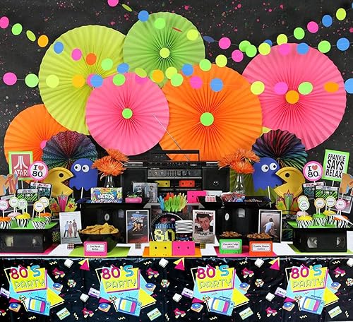 Miniatura 3 de Suministros para fiestas de los años 80  122 piezas, platos, servilletas, manteles para decoraciones de fiesta de regreso a los 80  Sirve 40