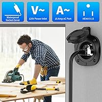 Vista 5 de Enchufe de puerto de CA de 15 amperios, enchufe de entrada de alimentación de 125 V con cubierta impermeable y cable de extensión dual integrado