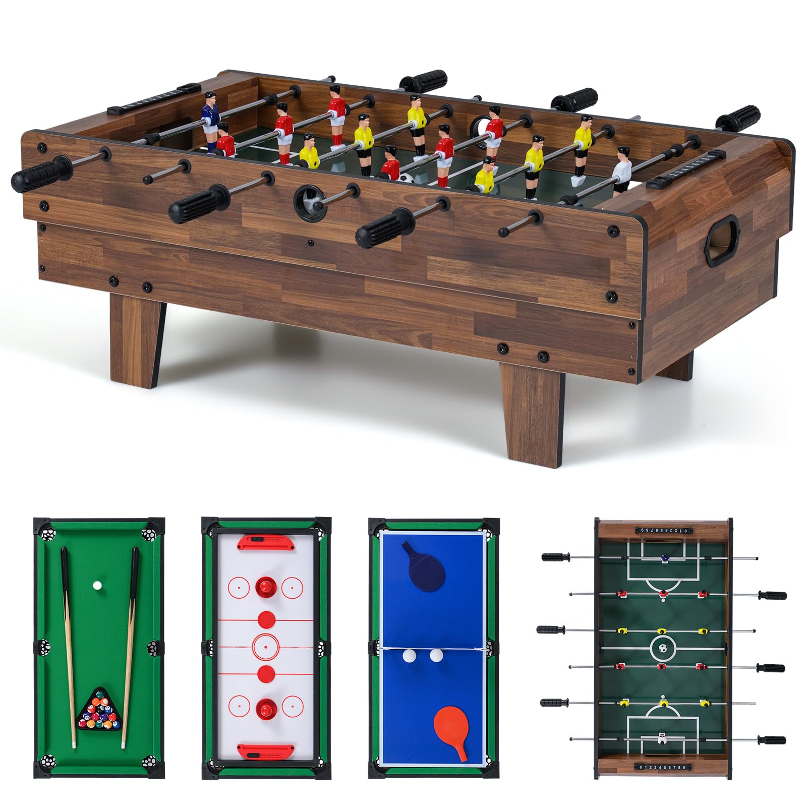 COSTWAY Multi Game Table, Combo Table with Football, Table Tennis, Air Hockey and Billiard, Wood Foosball Table Top for Game Rooms, Arcades, Bars, Parties