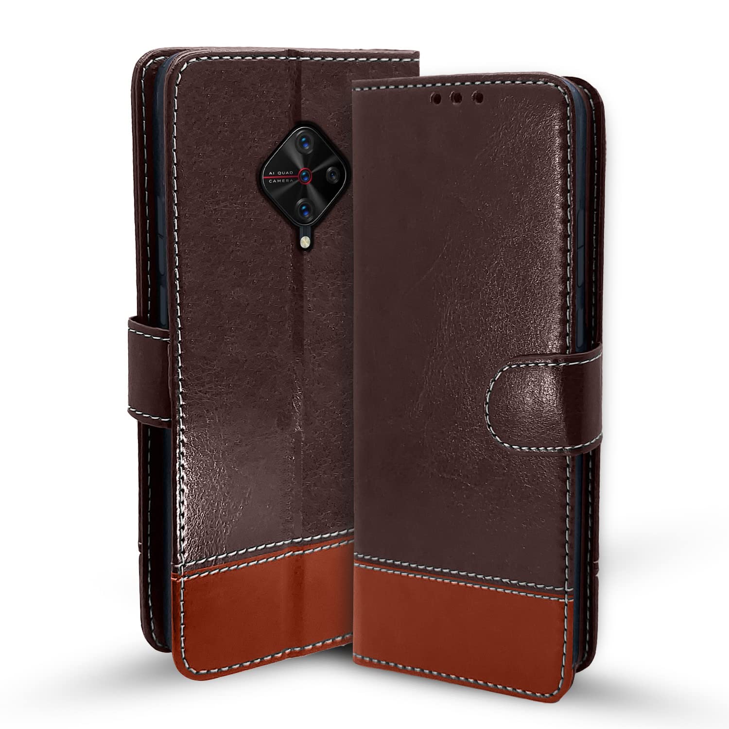 Pikkme Vivo S1 Pro Flip Cover | Dual-Tone PU Leather Finish | Wallet Style & Stand | Magnetic Flip Case for Vivo S1 Pro (Coffee & Brown) (B0B9NG7CZG) Amazon Price History, Amazon Price Tracker
