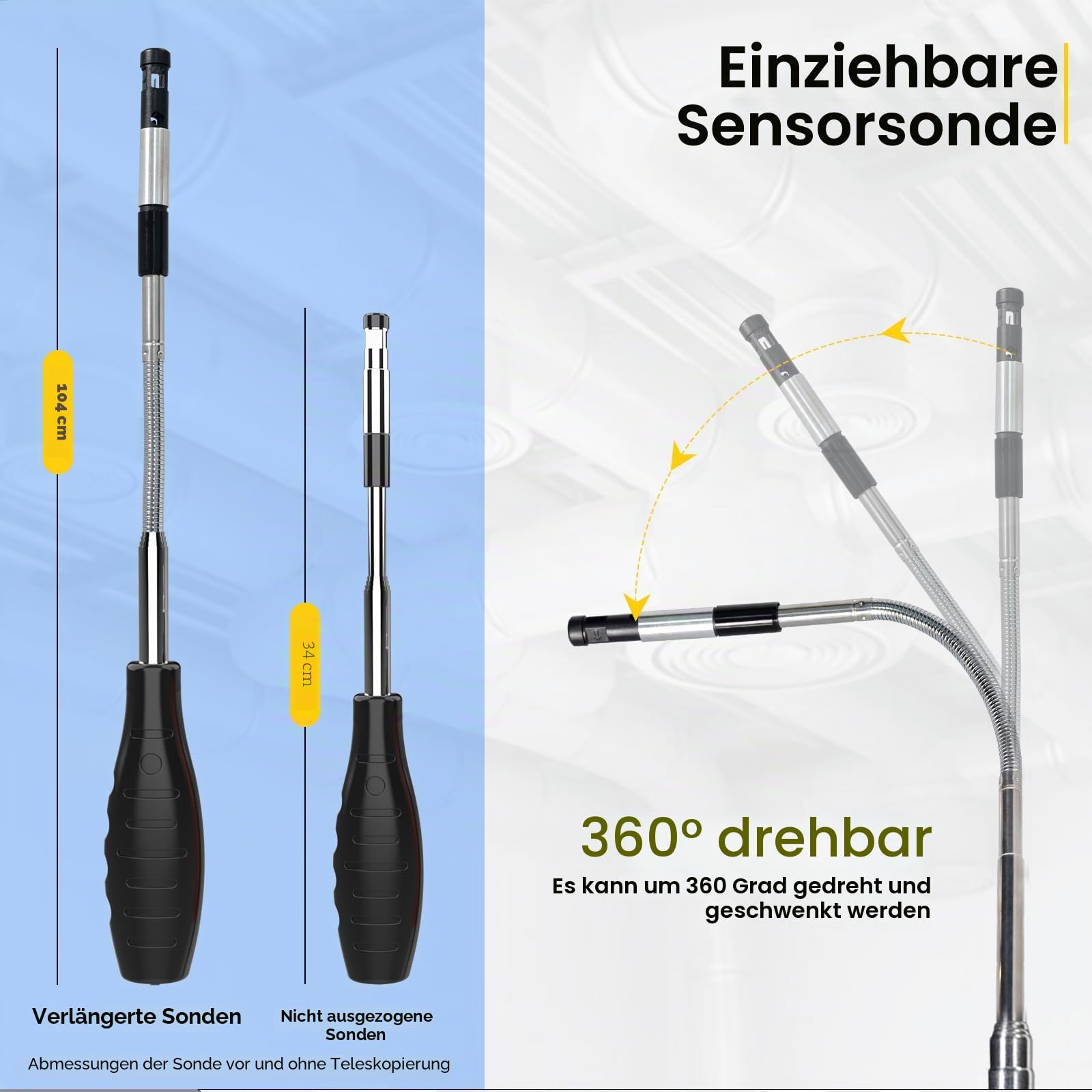 HOLDPEAK Profi-Heißdraht-Anemometer – Präzises digitales Windgeschwindigkeits-Messgerät für CFM/CMM, mit Temperaturmessung, Teleskopsonde, beleuchtetem Display und USB-Datenexport