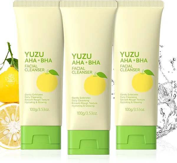 BeauBase Citrus AHA+BHA Face Wash, Foaming Facial Cleanser for All Skin, Face Wash for Women, Teens Girls, Exfoliating, Soften, Oil Control, Glow, Even Skin Tone, 3.53 Fl Oz/pcs (Pack of 3)