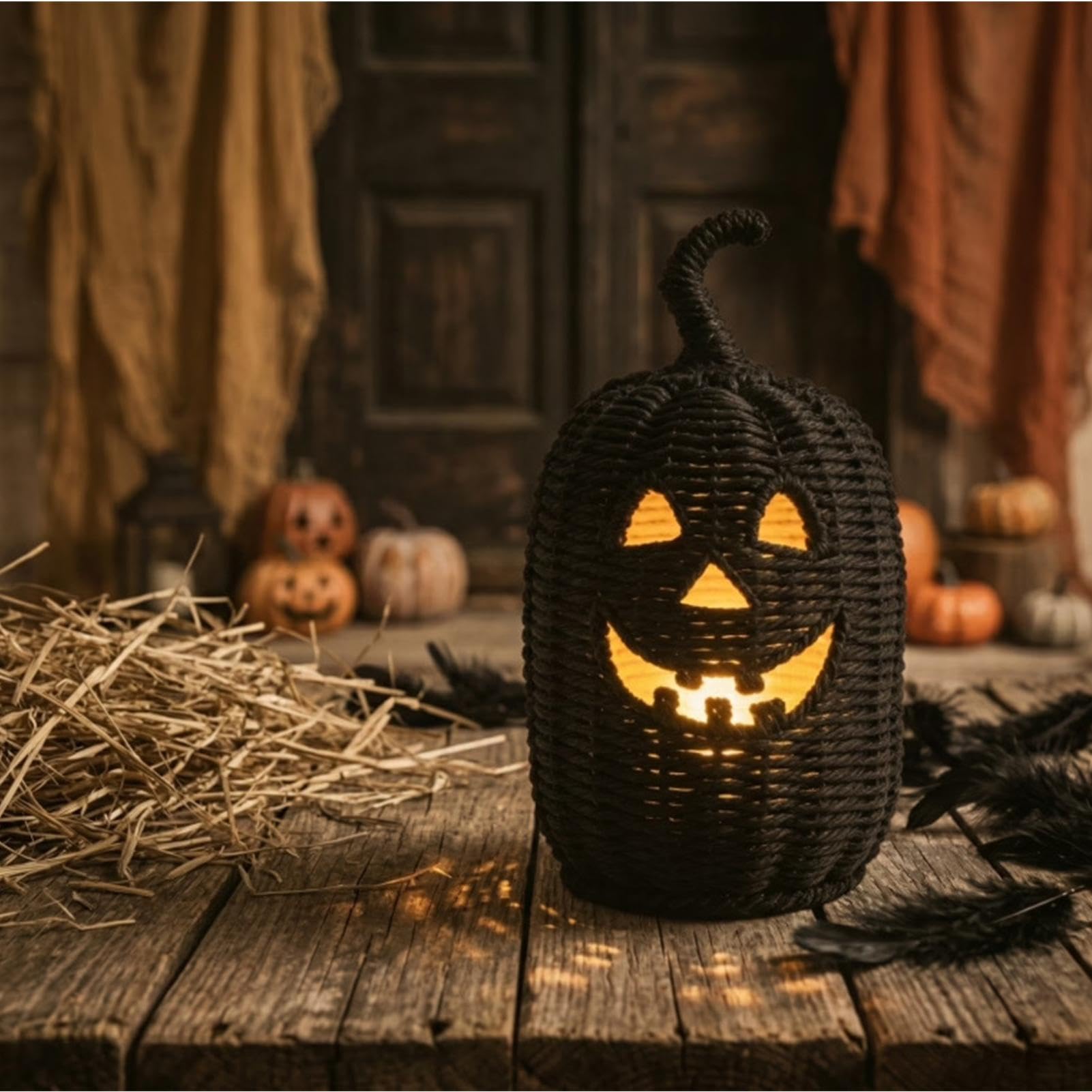 Geflochtener Halloween-Kürbis LED-Kerze Halloween-Aufbewahrungsbox