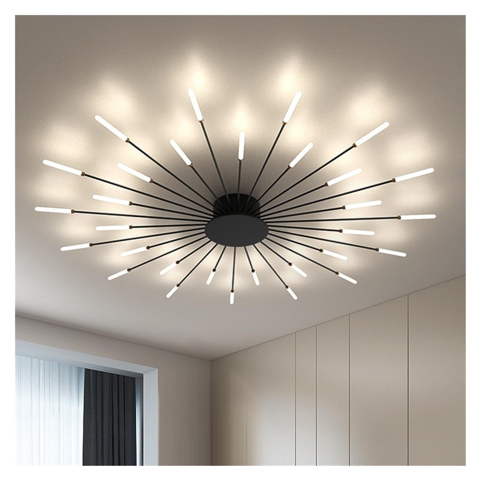 Plafonnier LED rotatif nordique noir 30 lampes pour illuminer avec élégance votre grand salon
