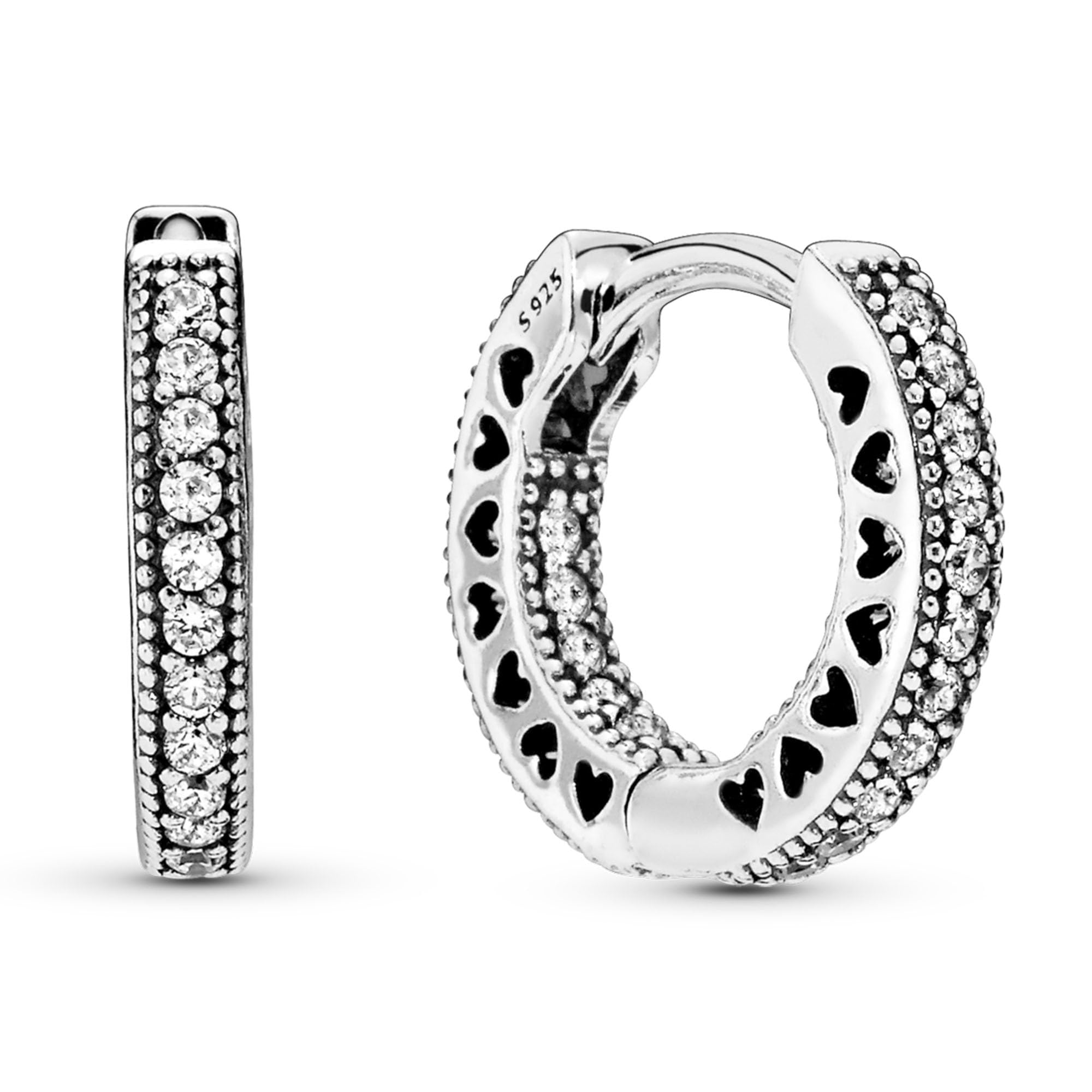 PANDORA Signature Pendientes de aro con forma de corazón y engaste pavé