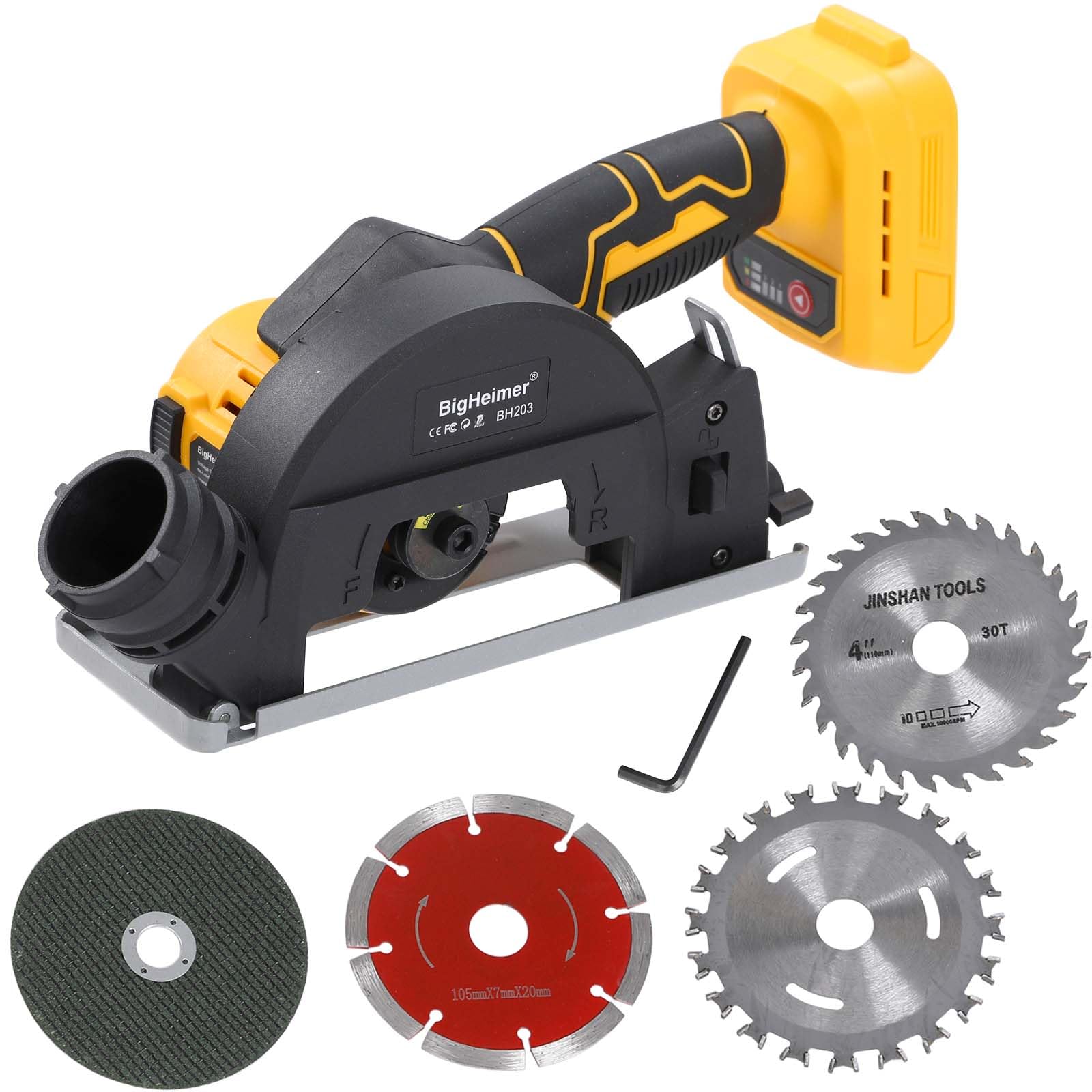 4-Inch Mini Circular Saw for DEWALT 20V Battery, 2-in-1 Cutter & Grinder | Tool Only, No Battery/Charger, 4" Blade, 2.43 lbs, 5/8" Cut Depth, 3-Speed + Reverse, 4 Discs: Wood/Metal/Tile/Grinding
