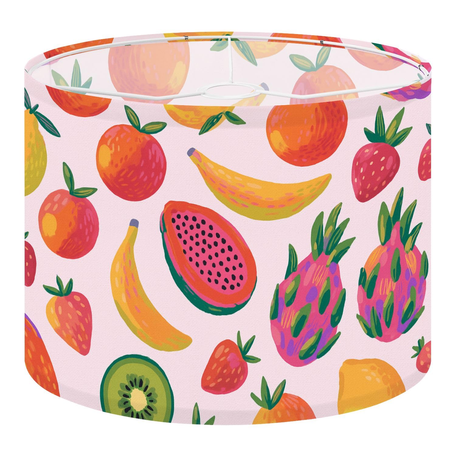Fabric Drum Lamp Shade Hand Drawn Summer Fruit Modern Artist Painting Style Vintage Funky Medium Linen Decorative Lampshades 13inch Set of 1 for Table Lamps, Floor Lamps,Hanging Lamp