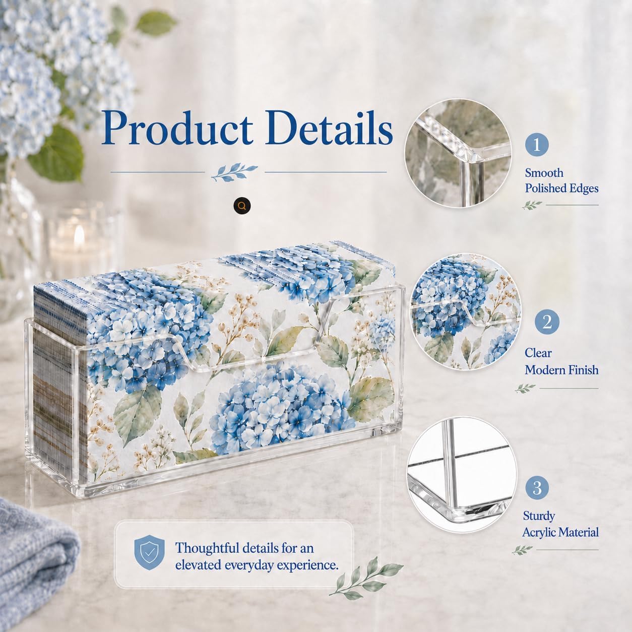 LveSunny Vertical Acrylic Napkin Holder, Space-Saving Guest Towel Holder for Bathroom Countertop, Clear Splash-Proof Disposable Hand Towel Organizer for Small Spaces, Kitchen, Hotel, Home, Restaurant