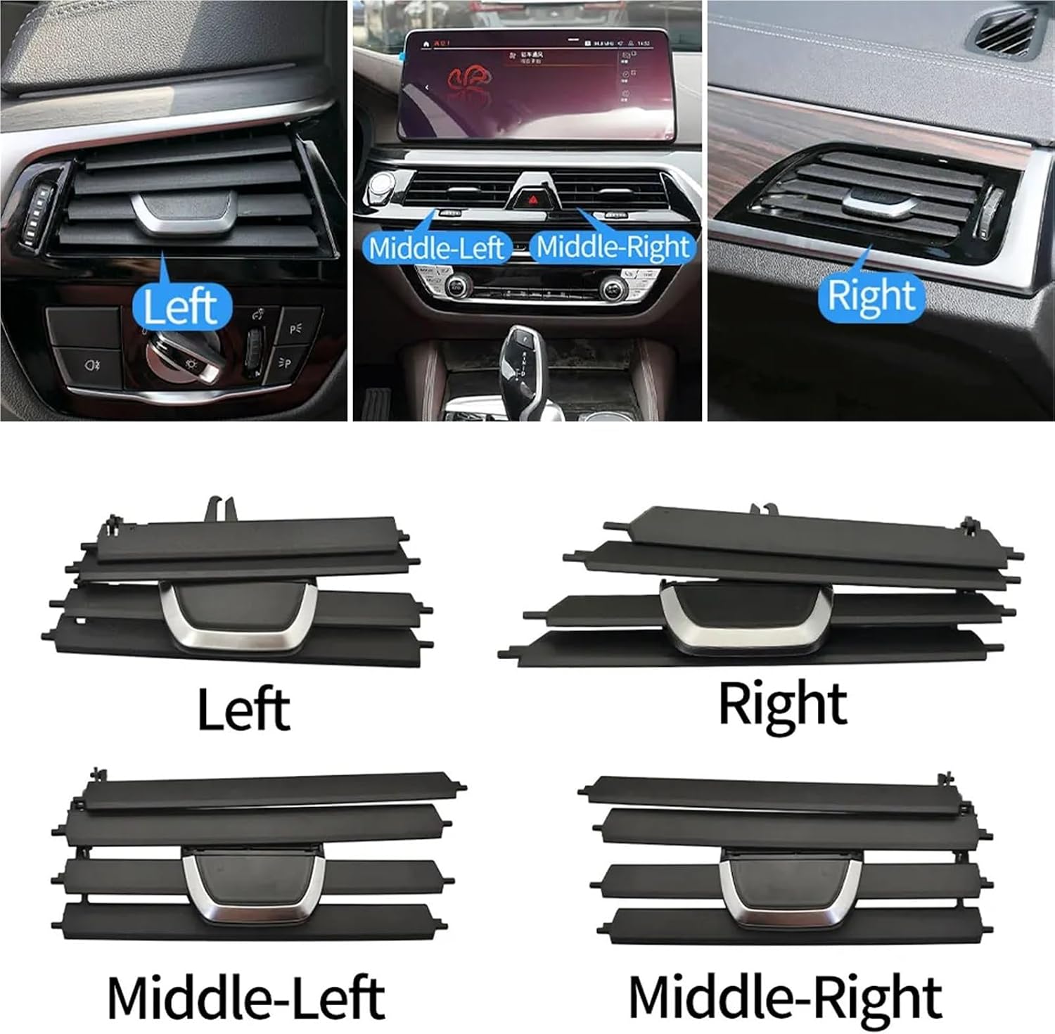 Car Front AC Vent Grille Air Conditioning Outlet Knob Repair Replacment Compatible for BMW 5 6 Series 520 528 630 640G30 G31 G32(Middle Left)