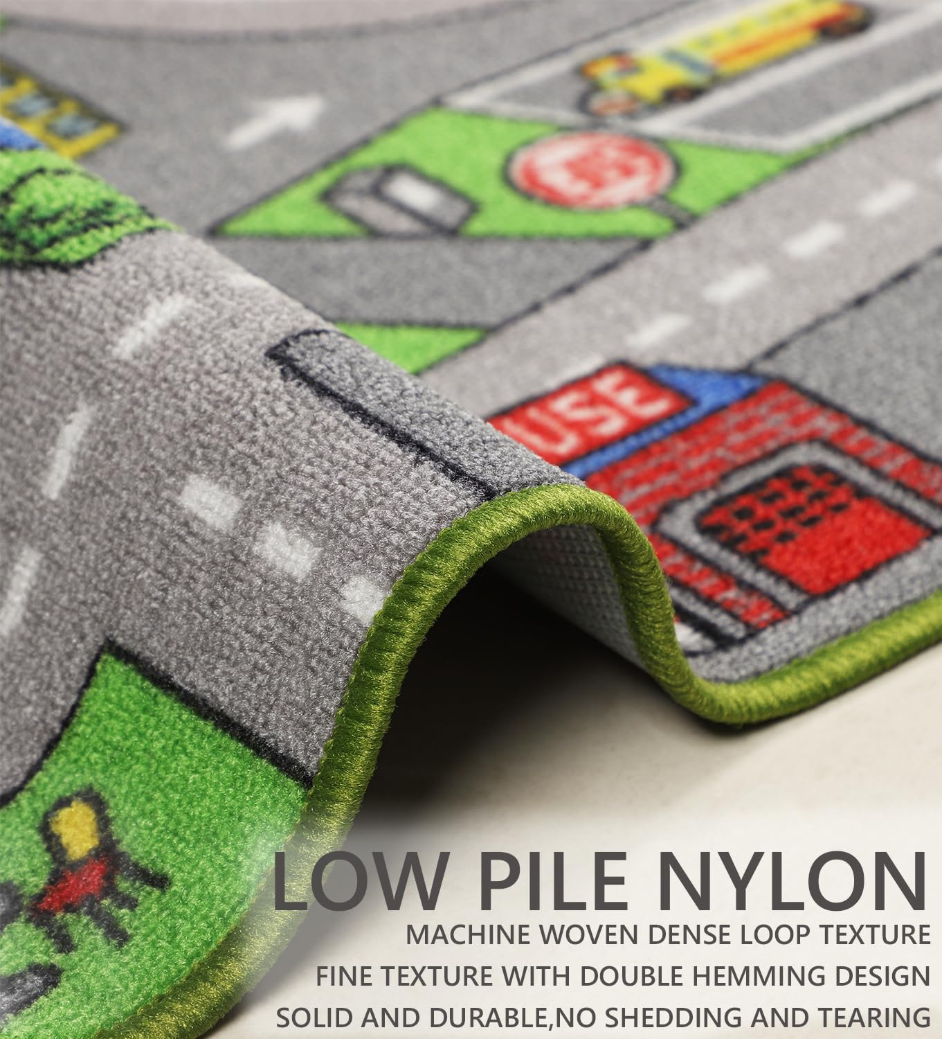 Kids Rug 3'3" x 5'2" City Life Playmat Area Rug Car City Map Washable Traffic Road Educational Learning Nursery Rug Carpet for Children Playroom Living Room Bedroom Classroom Decor Green