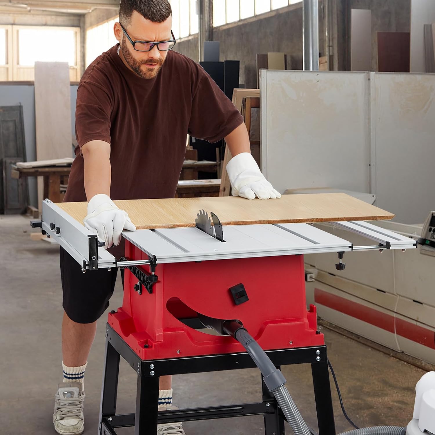 Sierra de Mesa 10 Pulgadas 15 Amp - Herramienta Multifunción con Guía Cremallera, Diseño Compacto y Portátil para Carpintería y Bricolaje, Incluye Salida para Aspirador